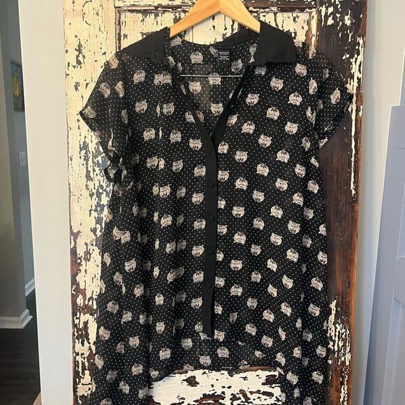 Torrid women’s Tiger-polka dot sheer collared button down top size 0 - Picture 1 of 6